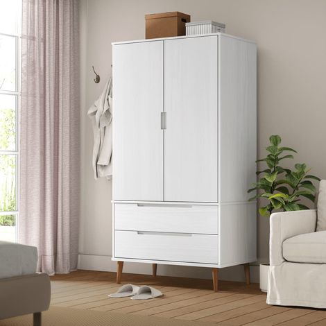Garde-robe Meuble de Rangement - Style Contemporain MOLDE Blanc 90x55x175 cm Bois massif de pin BV352759 - BonneVie (1/5)