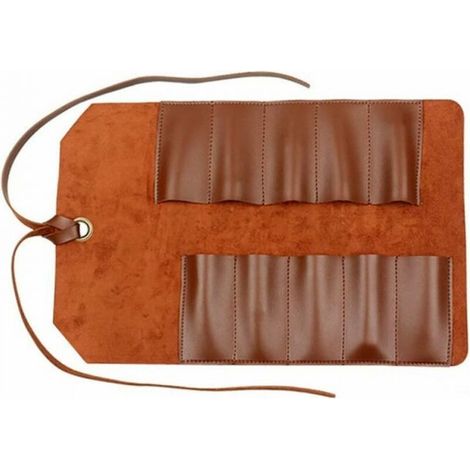 Tool Rouleau de sac en cuir Pochette 10 poches Multi-user Organizer Wrap pour Woodworking Clé Clé brun clair, poche à outils, (1/5)