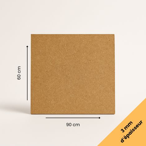 Plaque MDF brute 60x90 cm (600x900 mm) - Épaisseur 3 mm - Découpe bois rectangulaire pour bricolage, déco, maquette, DIY