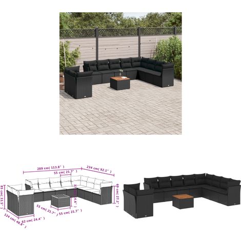11-tlg. Garten-Sofagarnitur mit Kissen Schwarz Poly Rattan - Gartensortiment - Outdoor Möbel - Gartenlounge - Rattan Gartenmöbel - Polyethylen Furniture - Home & Living (1/3)