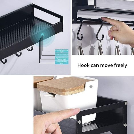 Mensola da cucina, organizer da parete per cucina, gancio da cucina senza foratura con 6 ganci rimovibili (nero) (1/5)