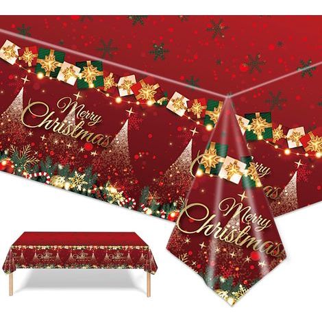 Nappe de Noël AntiTaches Rouge Nappes Imperméable avec Joyeux Noël Rectangle 137 x 274CM Décoration de Table pour Noël Party Anniversaire Nouvel an Fêtes de Fin d’année Cuisine Buffet