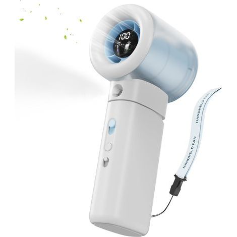 Tragbarer Sprühventilator – 5000 mAh Mini-Akku-Handventilator, 1–100 Geschwindigkeitsstufen, kontinuierlicher/intermittierender Sprühnebel, USB-Tischventilator mit LED-Anzeige, für Büro, Reisen und Ou (1/5)