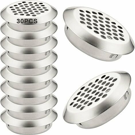 Grille de ventilation ronde inox 30 pcs – Diamètre 35 mm – Installation facile pour armoires et espaces confinés – Résistance à l'oxydation (1/5)