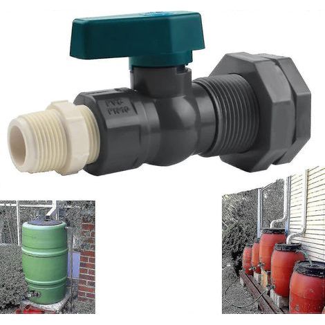3/4-Zoll-PVC-Wassertankanschluss, PVC-Regenwasserhahn mit Schottverschraubung und Schlauchadapter (1/5)