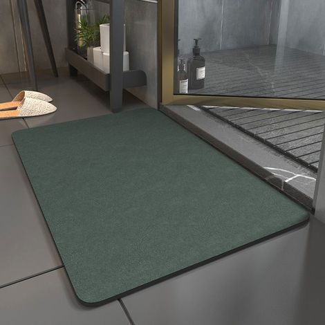 Tapis de Bain Diatomite 50×80 cm - Vert foncé - Surface en diatomées & Dos Caoutchouc - Ultra Absorbant Séchage Rapide Antidérapant