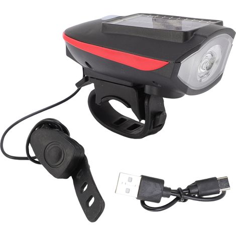 Ortviai Phare Avant Vélo Solaire Rechargeable avec Klaxon 5 Sons – 3 Modes d'Éclairage, Étanche IPX4, Batterie 1200 mAh (1/5)
