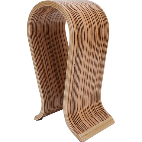 Support casque en bois naturel, support écouteurs arc design grain bois, présentoir casque audio pour bureau, accessoire table stable (1/5)