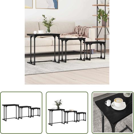 Table basse industriel - Table basse gigogne 3 pcs Chêne noir Bois d'ingénierie (1/5)