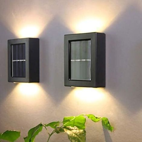 Lot de 2 Lampes Murales Solaires de Haut en Bas Etanches à Energie Solaire pour porte d'entrée, jardin, cour, terrasse - Blanc chaud (1/4)