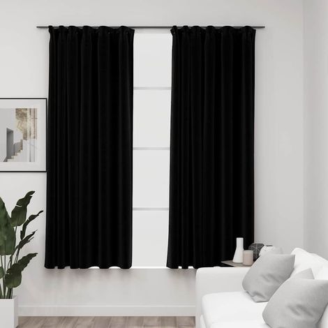 vidaXL Cortinas opacas con ganchos look de lino 2 pzas negro 140x175cm (1/5)