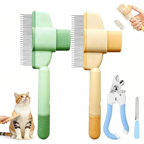Lot 4 Brosses Chat Auto-Nettoyantes, Peigne Poux, Poils Morts, Nœuds, Nettoyage Profond, Acier Inoxydable (1/5)