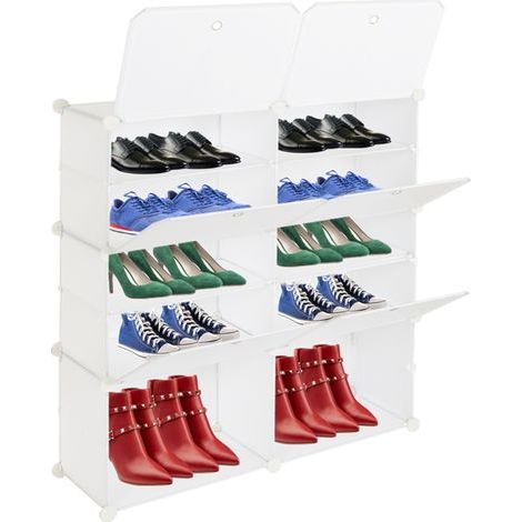 Schuhschrank mit 2 Reihen, 5 Ablagen, 10 Fächer, Kunststoff, 723292 cm, weiß (1/5)