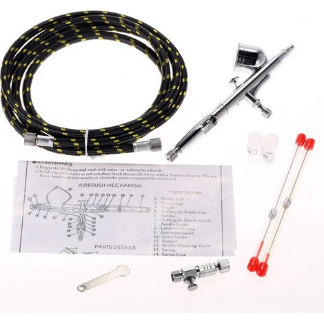 [JAMAIS UTILISÉ]Aérographe professionnel KKmoon à alimentation par gravité avec tuyau pour peinture artistique, tatouage, modélisme et manucure (embouts 0,2 mm, 0,3 mm et 0,5 mm, 7 cc). (1/5)