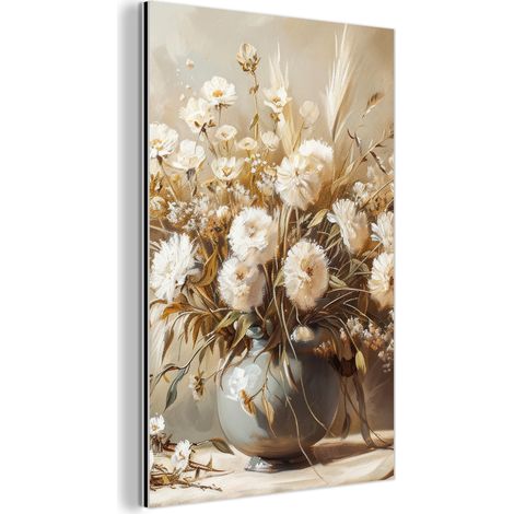 CUADRO DE METAL Flores - Jarrón - Naturaleza muerta - Beige Cuadros Para Dormitorio 60x90 (1/5)