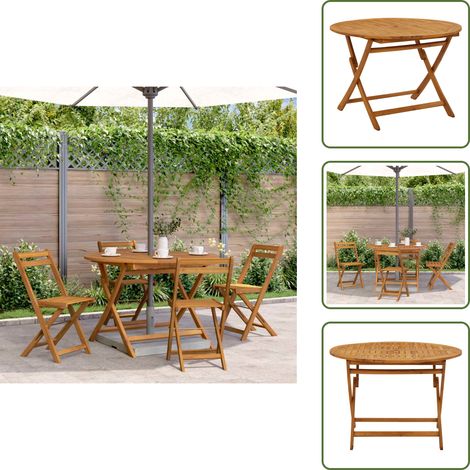 The Living Store Tavolo da Giardino Pieghevole 110 cm in Massello d'Acacia - Tavolo in legno
