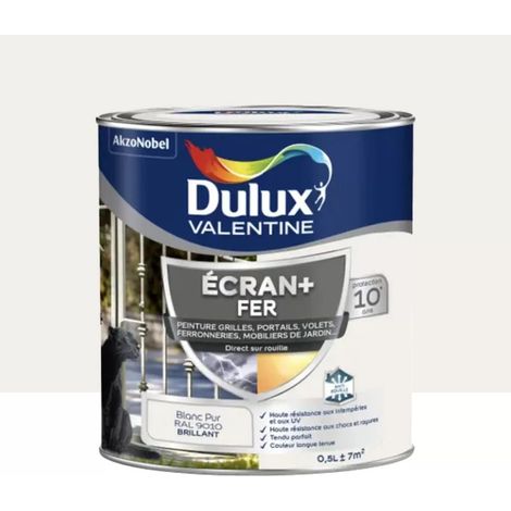 Peinture DULUX VALENTINE Ecran+ Fer Blanc pur 0,5 L (1/4)