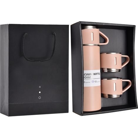 Set aus Edelstahl-Isolierflaschen mit Griff, rosa, für Zuhause, Büro oder Geschäft.