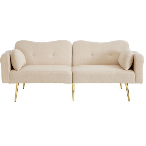ELVMI 2-Sitzer Schlafsofa mit 3-fach Verstellbarer Rückenlehne und 2 Kissen, aus Mischgewebe und Schaumstoff, Beige Natur (1/4)