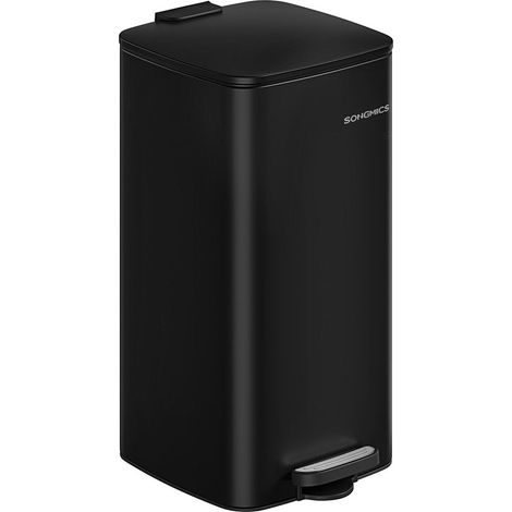 Poubelle de cuisine poubelle 30 litres poubelle à pédale en acier avec seau intérieur fermeture douce et maintien en ouverture noir (1/5)