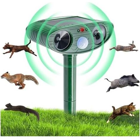 Repellente per gatti da esterno, repellente per cani, piccioni, topi e ratti, repellente per gatti a ultrasuoni ad energia solare, repellente per roditori impermeabile multifunzionale con rilevatore d (1/5)