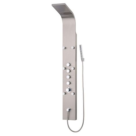Edouard Rousseau – Colonne de douche hydromassante – 6 buses orientables – Douchette 1 jet – Robinet thermostatique avec sécurité 38°C – Inox 165 cm