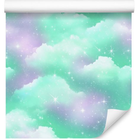 Aquarell-Galaxy-Tapete in Mint und Blau für Wohn- und Schlafzimmer, 50x1000 (1/5)