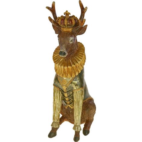 Figura Duca Cervo con corona multicolore 18x28.5x53.5cm Classic X-Mas