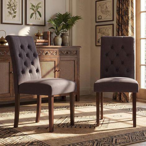 Lot de 2 Chaises de Salle à Manger, Chaises Rembourrées, Chaises de Cuisine, Chesterfield Capitonné, en Bois Massif, Confortable, pour Salle à Manger, Cuisine, Hôtels et Appartements-Marron (1/5)
