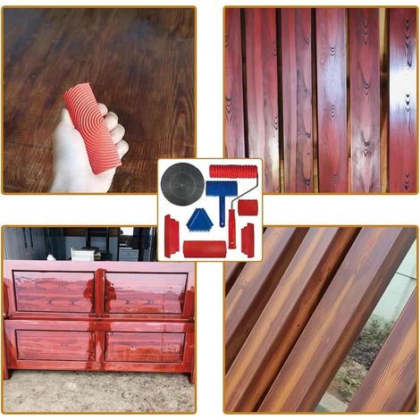 Kit de 8 rouleaux effet bois, outil de peinture texturée, motif bois réaliste pour murs, meubles et sols (1/5)