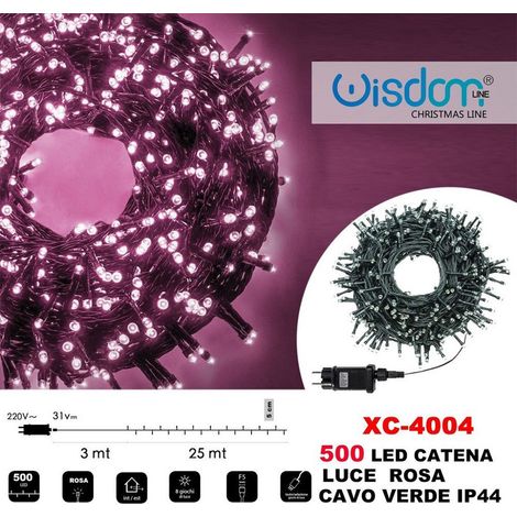 Wisdom - Catena Luminosa Luci 500 Led Lucciole Luce Rosa Cavo Verde Ip44 Xc-4004 -