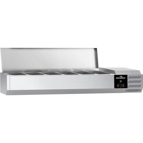 Vitrine à ingrédients réfrigérée 1500x395mm (6x GN1/3) avec couvercle inox PREMIUM - GOLDINOX (1/3)