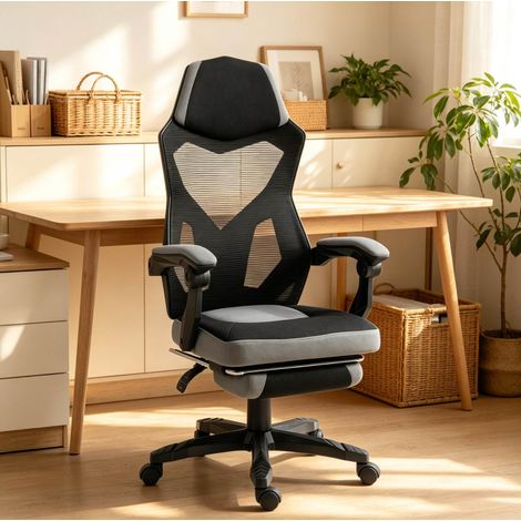 Ergonomischer Bürostuhl 58x63x122 cm aus Mesh, schwarz/grau, hohe Rückenlehne – MEUBLIV (1/5)