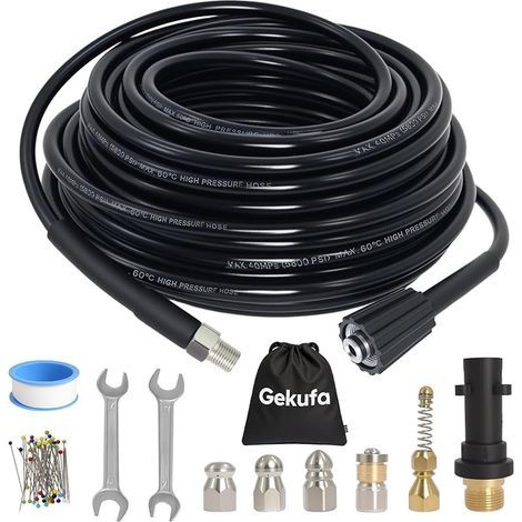 Tuyau de nettoyage de canalisations 30 m – 400 bar/60 ℃ avec 5 buses et adaptateur, compatible avec les nettoyeurs haute pression de la série K (par exemple K2 – K7) – Nettoyage efficace des (1/5)