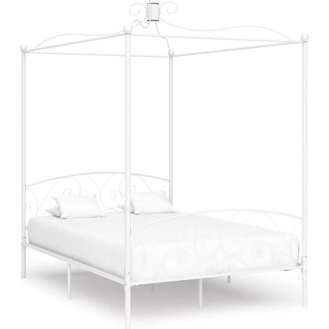 Cadre de lit sans matelas avec baldaquin blanc 140x200 cm métal