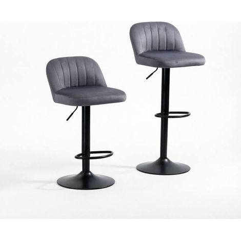 Set mit 2 höhenverstellbaren drehbaren Barhockern aus Polyester in Samtoptik Grau und Stahl (1/4)