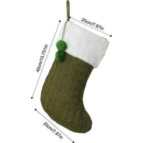 2er-Set grüne gestrickte Weihnachtssocken mit zwei Bommeln, hängende Dekoration für Weihnachtsbaum und Schaufenster, gesticktes Kindergeschenksack mit Süßigkeitenmotiv-lsw