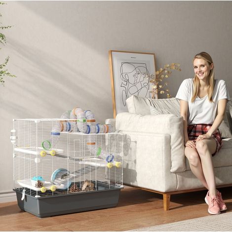 Cage pour hamster nain à 4 niveaux, système de tunnels, 78 x 45 x 73 cm, gris OKMYHOME (1/5)