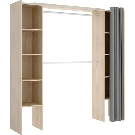 Dressing extensible DORIAN avec rideau - L110/180 cm - Coloris : Chêne et gris (1/4)