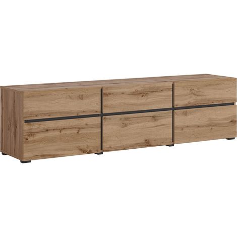 Mueble TV Alfere 102, Roble wotan, Número de puertas: 3, Número de cajones: 3, 180x48x40cm