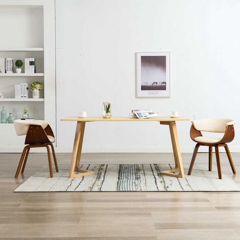 vidaXL Sillas de comedor 2 uds madera curvada y cuero sintético crema (1/5)