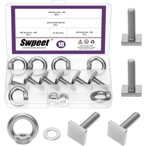 6 ensembles 304 en acier inoxydable M8 T Track Mount Tie Down Anchor Boulons Kit, boulons à fente T M8 × 30mm avec boulon d'œil, rondelle, boulons à fente T lourds pour porte-toits (1/5)