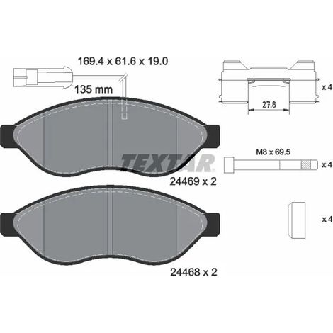 Kit de plaquettes de frein, frein à disque Textar 2446901 CITROËN 1607878380