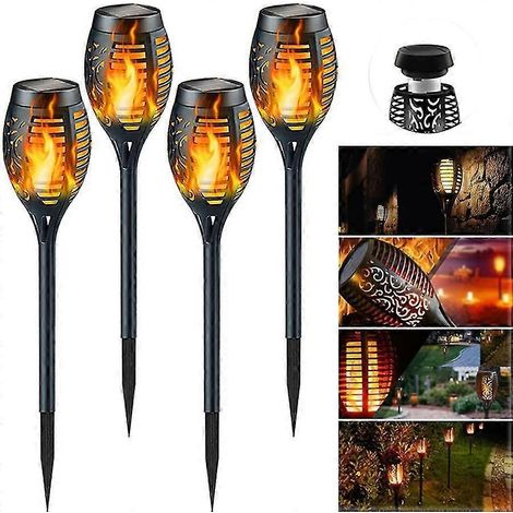 Lampes solaires à effet flamme, 12 lampes torches solaires à LED avec flamme vacillante, étanches, lot de 4 (1/3)