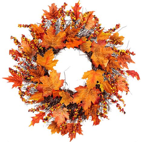 Jeffergarden Couronne de feuille d'érable suspendue à la porte, ornement de vigne pour Thanksgiving, Halloween (1/5)