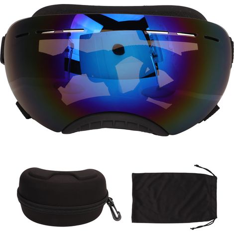 Lunettes chien anti-UV anti-poussière monture noire verres bleus sangle réglable boucle protection vent pour chien moyen grand. (1/5)
