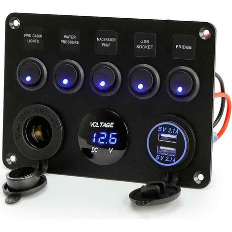 Interrupteur À Bascule - Double Prise USB 12 V - Voltmètre LED Intégré - Pour Véhicule 12 V - Lot De 5