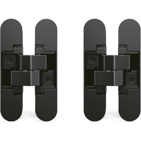 Charnière invisible pour portes, Lot de 2 charnières invisibles pour portes lourdes, charge de 40 kg, ouverture de 180º, zamak, noir (1/4)