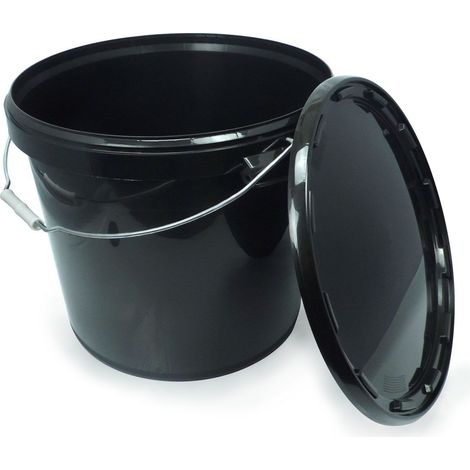 Seau noir opaque de 25 litres avec couvercle