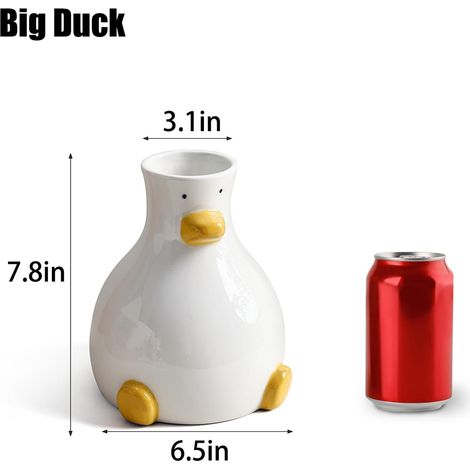 Vase canard en céramique - vase blanc de 19,8 cm orné d'un motif canard unique - grand vase pour fleurs - décoration pour salon ou table à manger (1/5)